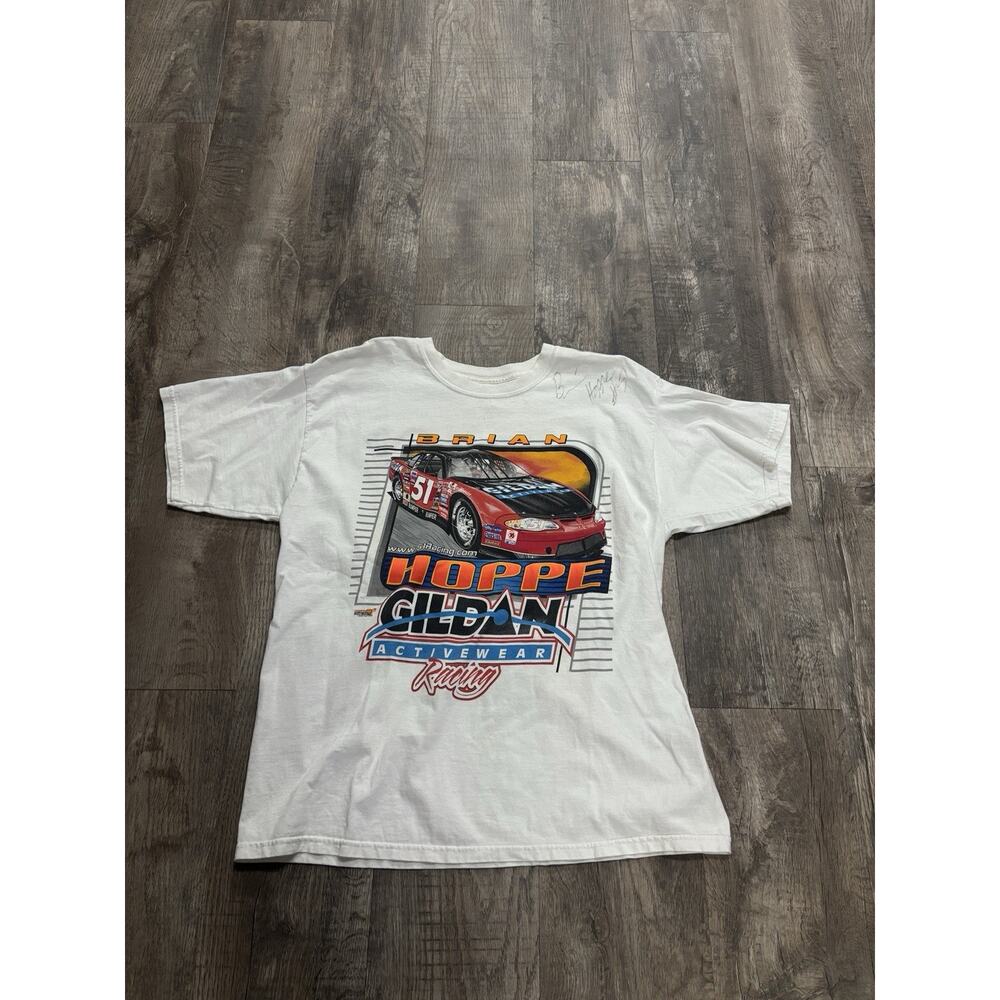 Vintage Brian Hoppe #51 Gildan Activewear Racing T-Shirt Signed Size XL